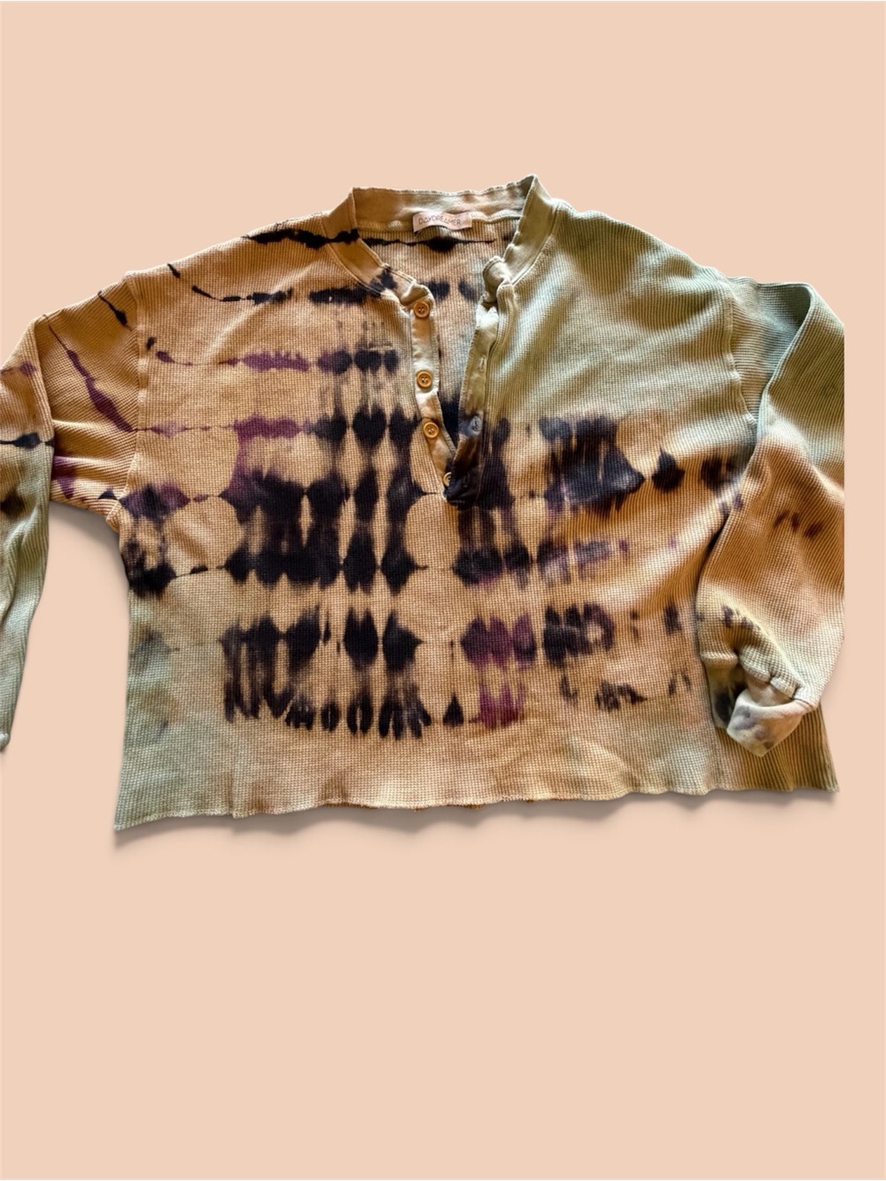 Daydreamer Olive Green & Black Tie-Dye Henley Crop Top